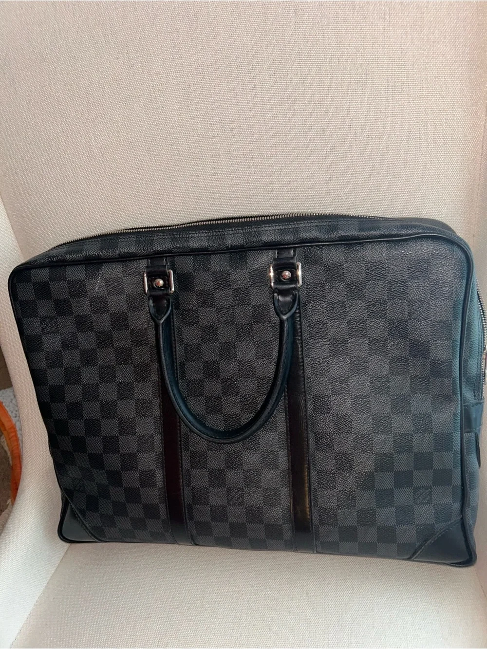 Authentic Louis Vuitton Black Damier Graphite Leather Briefcase